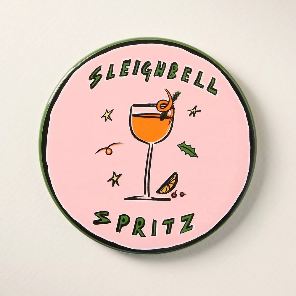 Anthropologie NEPHTHYS ILLUSTRATED ELF NOG COASTER Sleighbell Spritz
